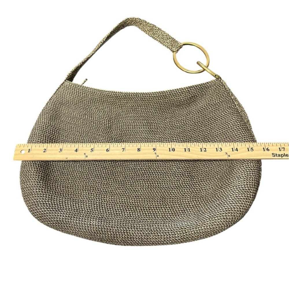 Eric Javits New York Metallic Woven Raffi Hobo Bag Brown with Gold-Ring Detail - Picture 6 of 7